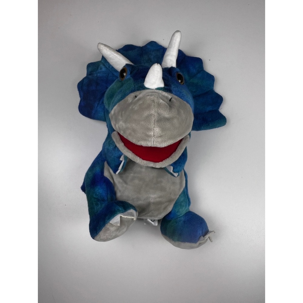Blue Tie Dye Dinosaur‎ Hand Puppet Plush Toy Triceratops